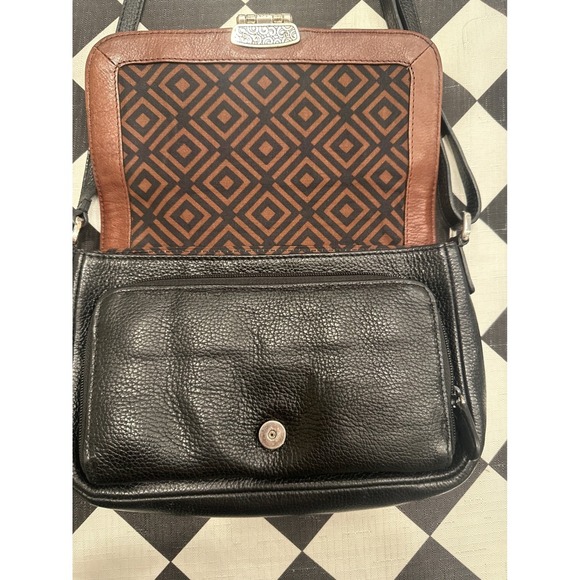 VTG Brighton Brown Black Leather Crossbody Shoulder Bag Buckle Detail - Picture 5 of 7